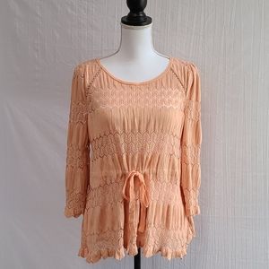 Free People Medium Peach Open Work Top